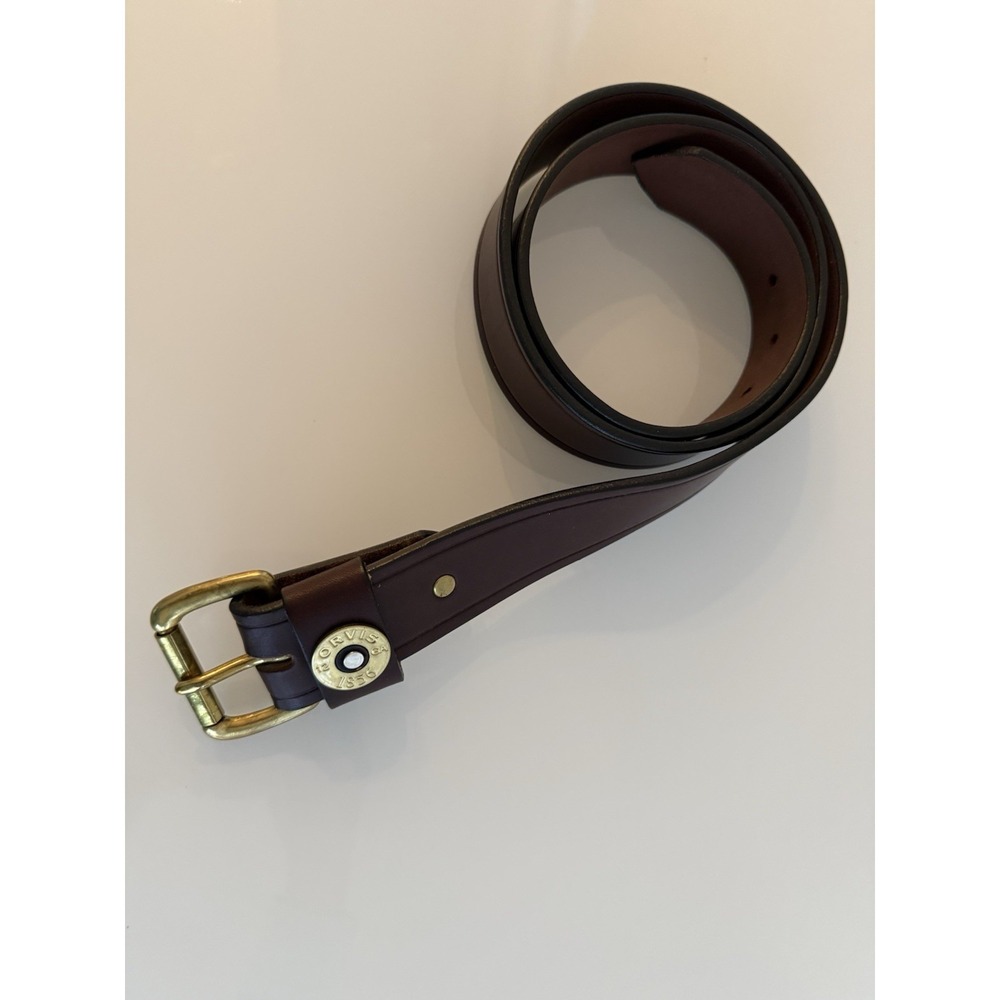 Orvis 12 Gauge Brass Shotgun Shell Brown Leather Belt Mens 38" USA Made  NWOT